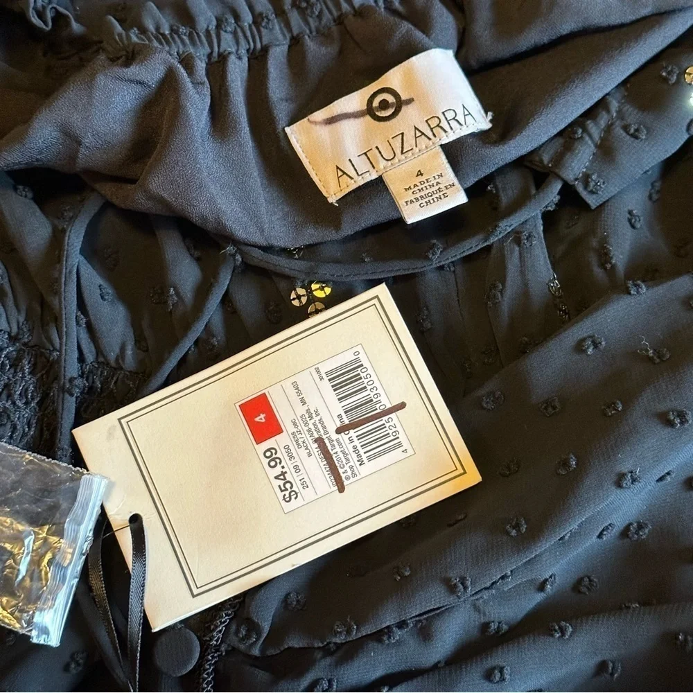 NWT Altuzarra Dress Black Swiss dot chiffon sequins long sleeves smocked Sz 4 - Picture 13 of 15